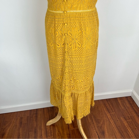Lulus Robyn Mustard Yellow Lace Button-Up Midi Dress - Picture 6 of 9